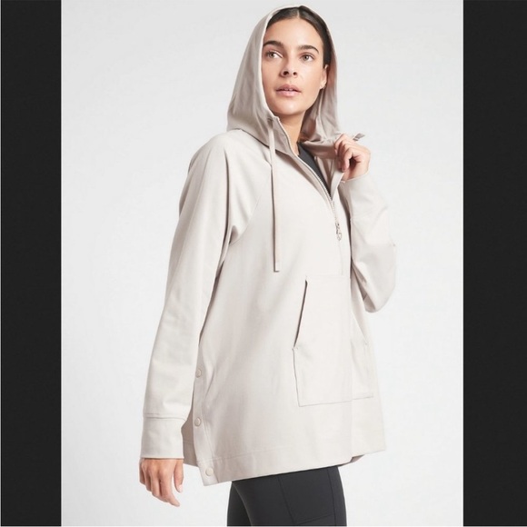 Athleta Abalone Light Grey Khaki Glacier Handkerchief Poncho Pullover - Picture 2 of 10